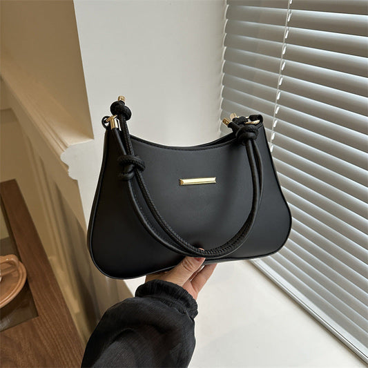 Women's high-end hand-held black small square armpit bag with PU material and single shoulder strap