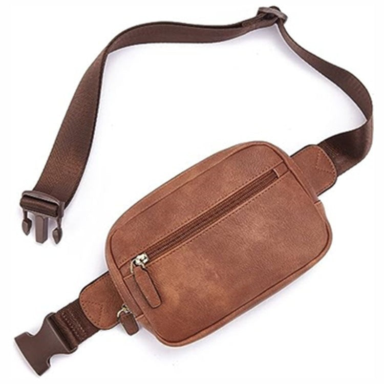 Brown PU leather fashion chest bag with zipper and adjustable strap for women waist use