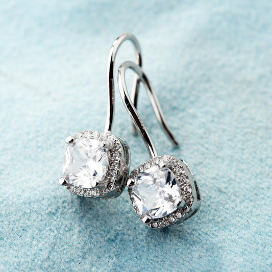 925 sterling silver small square diamond earrings for women with geometric design