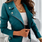 Women's zip-up lapel jacket in teal with pockets and long sleeves, stylish slim fit polyester blend top