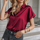Lapel Button Short Sleeve Shirt Summer Casual Loose Solid Color Beach Top For Womens Clothing