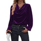 Women's pile collar long sleeve pullover top in purple velvet fabric with loose fit