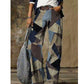 Plus size women's casual wide leg patchwork pants in earthy tones