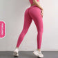 Women's high waist hip lift yoga leggings in pink lychee color with pockets for sports fitness