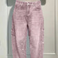 Pink Ins Shiny Straight Jeans with pockets, high waist, loose wide-leg pants for women, casual street-style trousers.