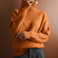 Loose high collar warm knitted sweater for women in solid color with 3D effect and thick acrylic fabric