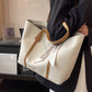New and simple large capacity tote bag in white with brown handles, casual and versatile fashion shoulder crossbody bag