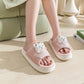 Cute cartoon bear slippers for women, pink thick-soled house shoes, spring and autumn fashion linen slippers