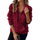 Wine red plush women's sweater with contrast color half-open collar and long sleeves
