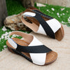Black and white colorblock summer wedges sandals with cross-strap design and thick rubber sole for women