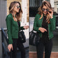 Women wearing green PU leather urban casual jacket with zipper and stitching details