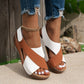 Women's summer wedges sandals with colorblock cross-strap and thick rubber sole in brown and white