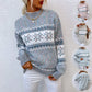 Women’s Winter Snowflake Sweater half turtleneck knitted pullover in blue with white snowflake jacquard pattern