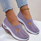 Purple breathable mesh flats shoes with soft non-slip sole for women, casual and stylish design