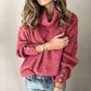 Women's lapel pullover knit sweater in pink cotton blend with buttoned cuffs and relaxed fit