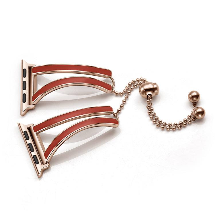 Rose gold stainless steel watch strap for female smartwatches with adjustable chain closure