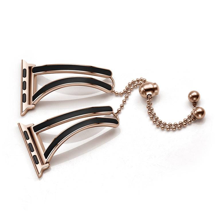 Rose gold stainless steel watch strap for female with adjustable chain design