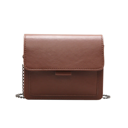 Wide shoulder strap small square retro PU leather crossbody bag in coffee color