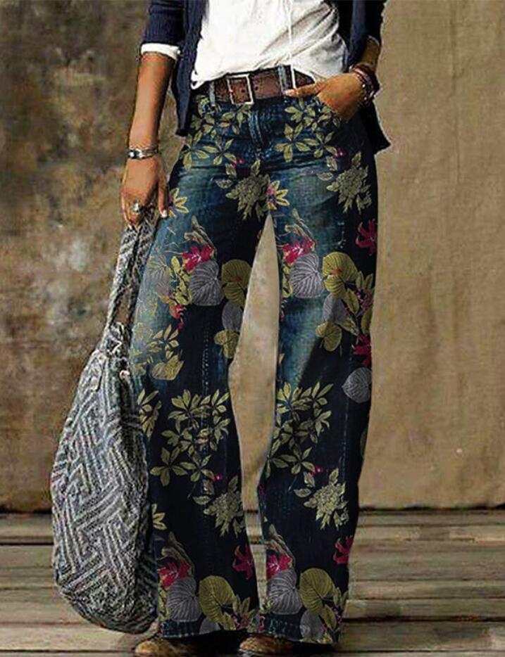 Plus Size Women's Casual Pants wide leg floral print thin fabric