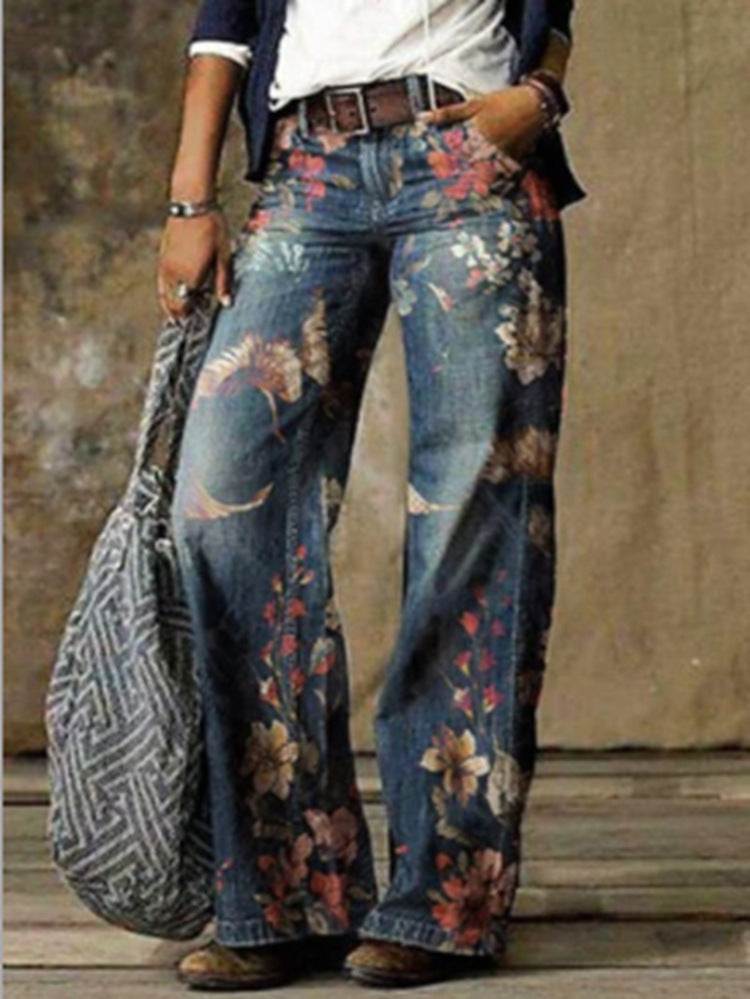 Plus size women's casual wide leg floral print pants
