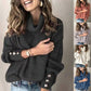Women's lapel pullover knit sweater in various colors with button sleeve details, cotton blend fabric