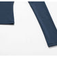Navy blue women's slim long sleeve pullover top detail with stretchy fabric for fitness and yoga