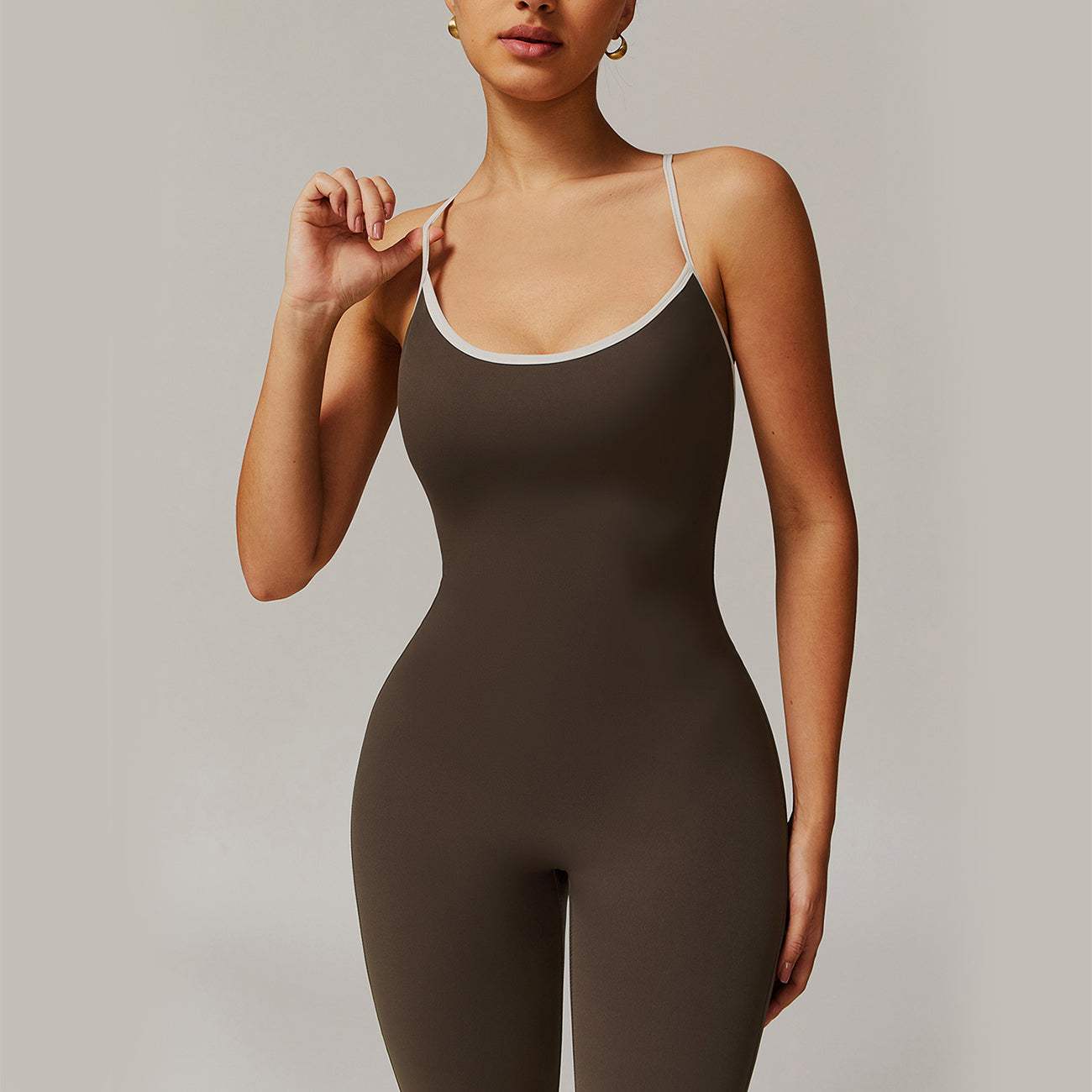 Solid Beauty-back women's slim fit sleeveless jumpsuit for yoga and fitness in solid color