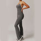 Solid Beauty-back gray slim-fit sleeveless jumpsuit for women sports and fitness