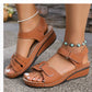 Brown wedge sandals with velcro straps and fish mouth toe design for women