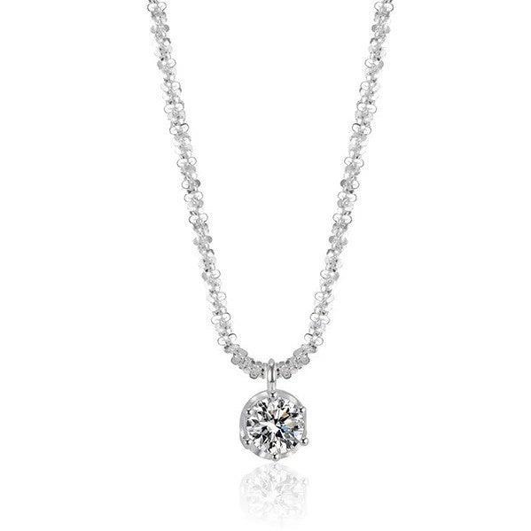 Sparkling Starry Sky S925 silver necklace with white zircon pendant and geometric chain design