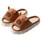 Open toe couple indoor linen slippers with bear design and non-slip sole