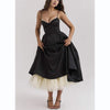 Women's black V-neck brace sleeveless long polyester dress with high waist and puffy skirt