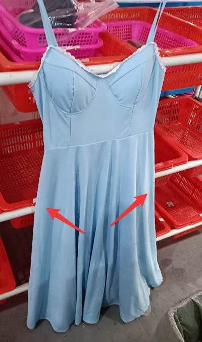 Light blue women's V-neck brace sleeveless long dress made of polyester fabric