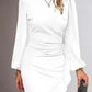 Elegant white women's puff long sleeve slim hip-covering short dress