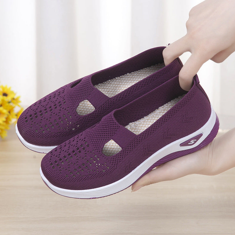 Purple summer breathable mesh casual shoes for women with flat sole