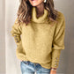Women's yellow lapel pullover knit sweater with buttoned sleeves in cotton blend fabric