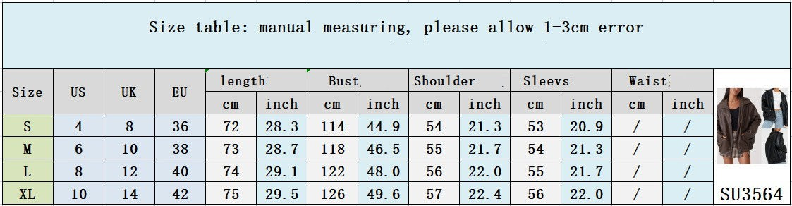 Women's locomotive style leather coat in brown and black PU leather with long sleeves and polyester lining