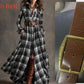 Large size women's plaid retro slim irregular dress with belt and conventional sleeves