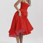 Red women's V-neck brace sleeveless puffy long dress with high waist and polyester fabric
