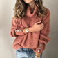 Women wearing a cozy rust-colored lapel pullover knit sweater with silver buttons on sleeves