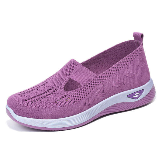 Purple breathable mesh summer shoes for women with flat sole and casual design