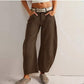 Women’s casual high stretch mid-rise wide leg barrel jeans in dark khaki with loose fit and mid waist design