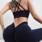 Woman wearing black seamless high waist yoga pants with scrunch butt design and elastic ultra-soft fabric