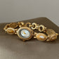 Elegant women's agate bead bracelet watch with gold alloy band and analog quartz movement