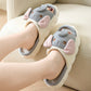Couples open toe animal linen slippers in elephant gray with cushioned EVA sole