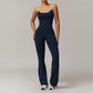 Solid Beauty-back navy blue slim fit women's jumpsuit for yoga fitness running and dance