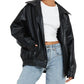 Women's black locomotive style leather coat in imitation PU leather with long sleeves