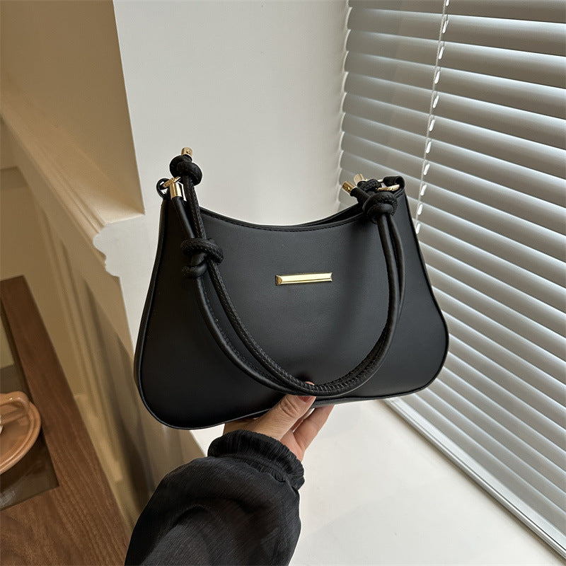 Women's high-end hand-held black small square armpit bag with PU material and single shoulder strap