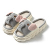 Couples open toe elephant gray linen slippers with cushioned EVA sole and PVC sole material.
