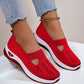 Red breathable mesh flats shoes for women with non-slip soft bottom and casual design